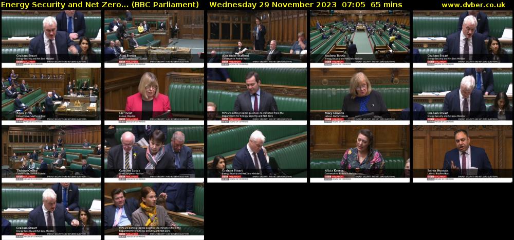 Energy Security and Net Zero... (BBC Parliament) Wednesday 29 November 2023 07:05 - 08:10