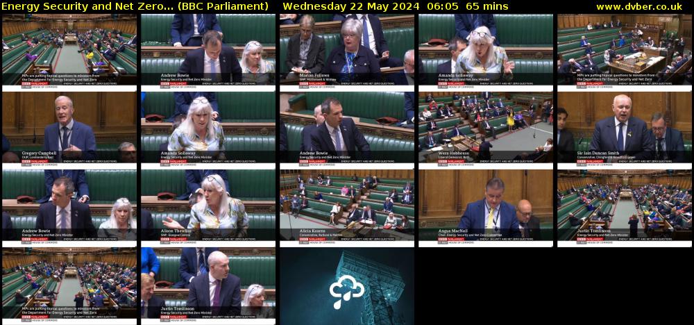 Energy Security and Net Zero... (BBC Parliament) Wednesday 22 May 2024 06:05 - 07:10