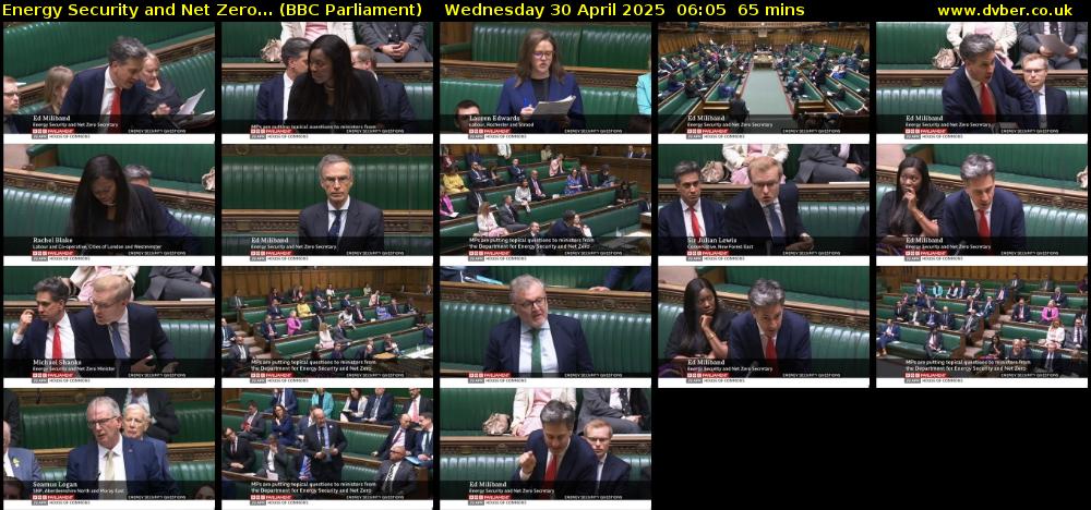 Energy Security and Net Zero... (BBC Parliament) Wednesday 30 April 2025 06:05 - 07:10