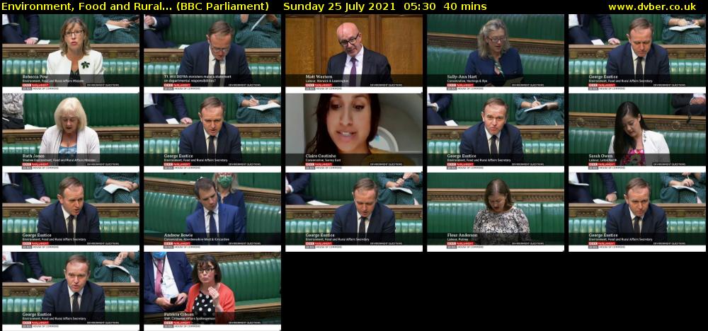 Environment, Food and Rural... (BBC Parliament) Sunday 25 July 2021 05:30 - 06:10