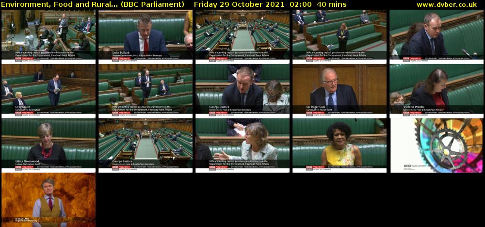 Environment, Food and Rural... (BBC Parliament) Friday 29 October 2021 02:00 - 02:40