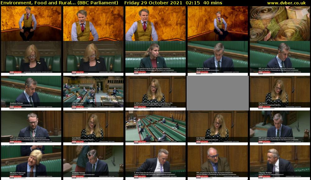 Environment, Food and Rural... (BBC Parliament) Friday 29 October 2021 02:15 - 02:55