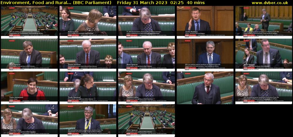 Environment, Food and Rural... (BBC Parliament) Friday 31 March 2023 02:25 - 03:05
