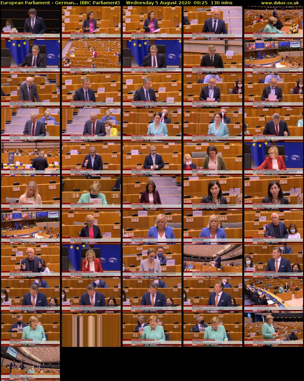 European Parliament - German... (BBC Parliament) Wednesday 5 August 2020 09:25 - 11:35