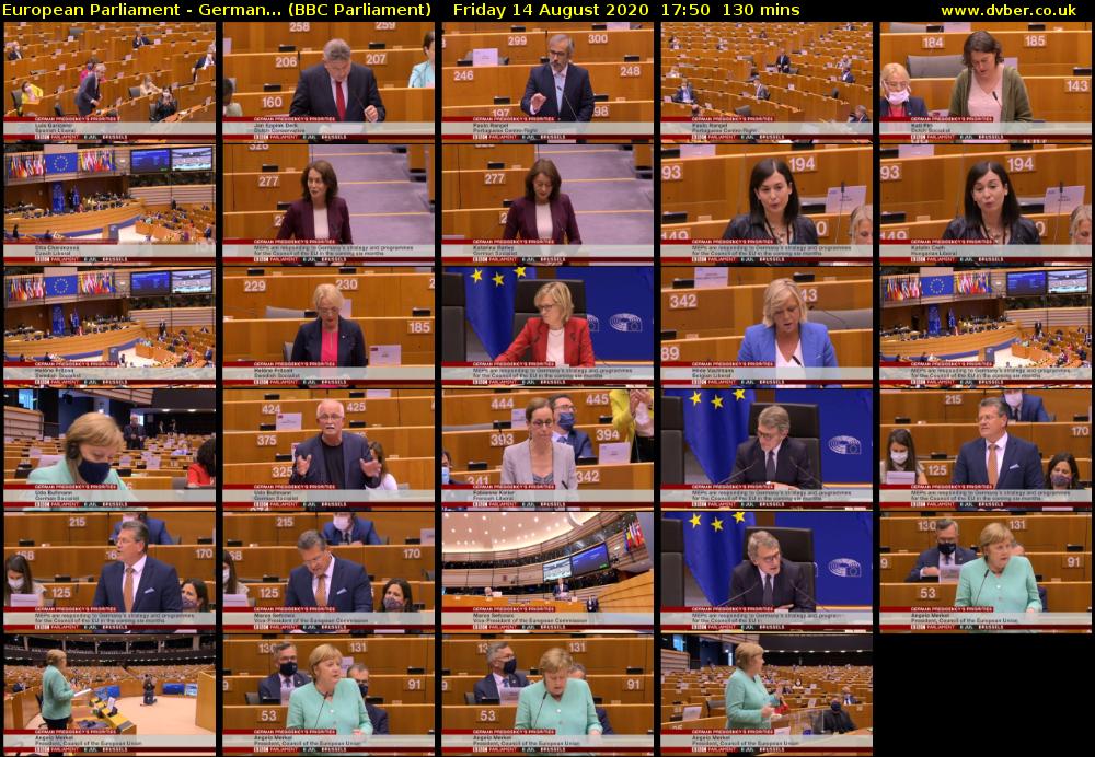 European Parliament - German... (BBC Parliament) Friday 14 August 2020 17:50 - 20:00