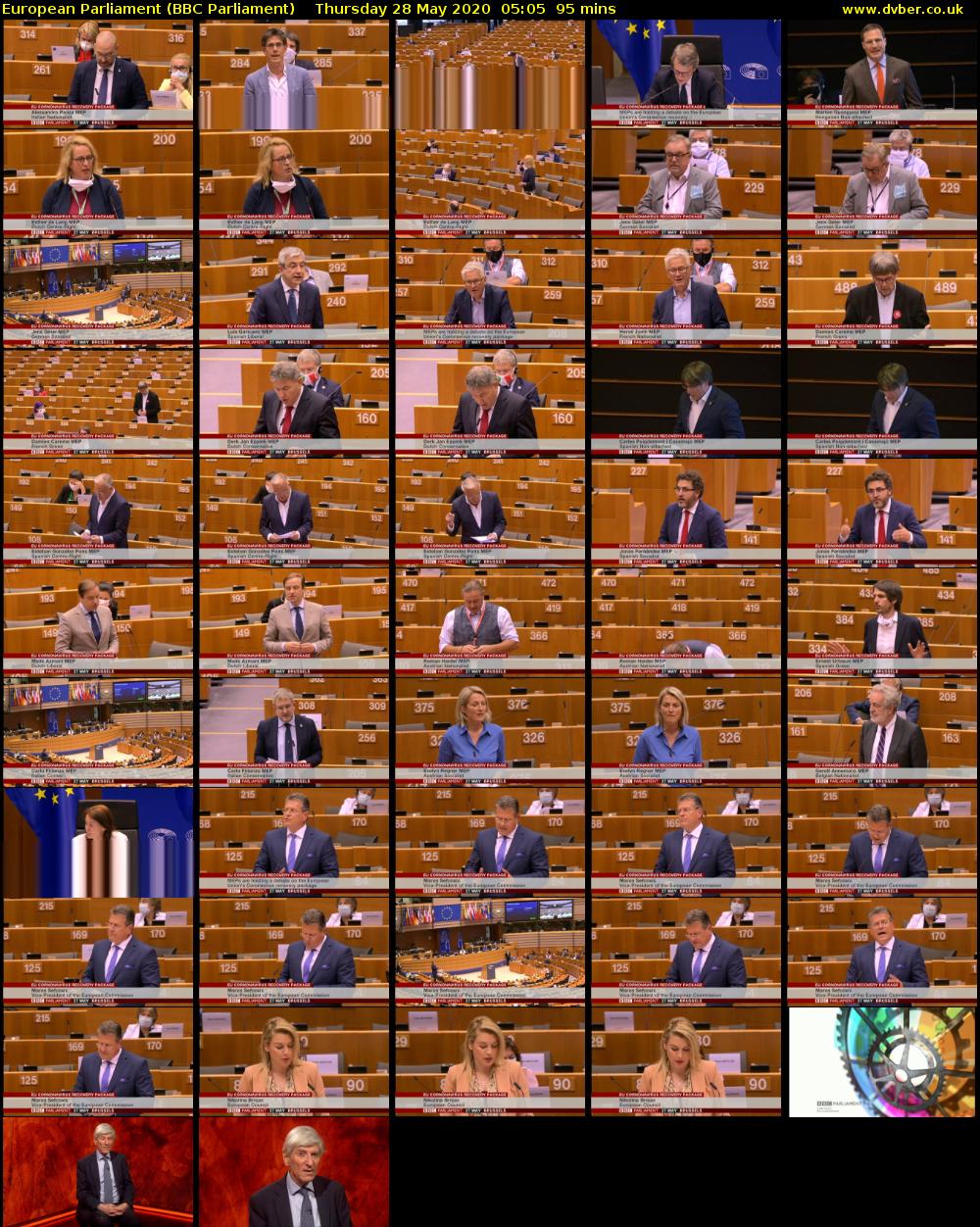 European Parliament (BBC Parliament) Thursday 28 May 2020 05:05 - 06:40