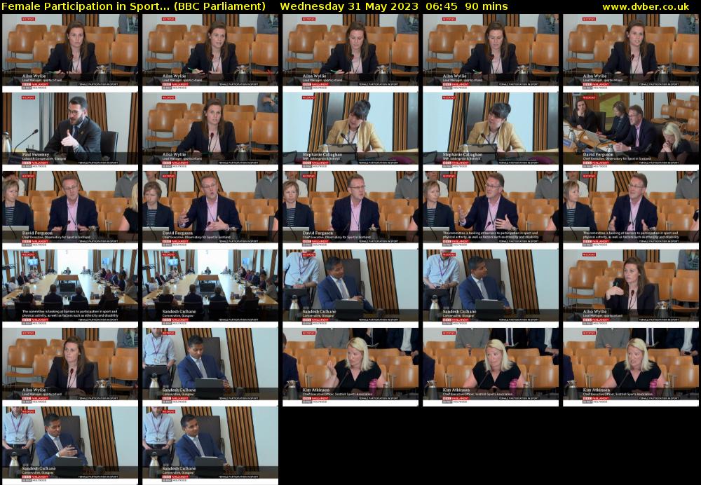 Female Participation in Sport... (BBC Parliament) Wednesday 31 May 2023 06:45 - 08:15
