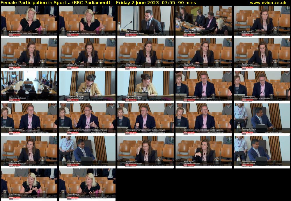 Female Participation in Sport... (BBC Parliament) Friday 2 June 2023 07:55 - 09:25