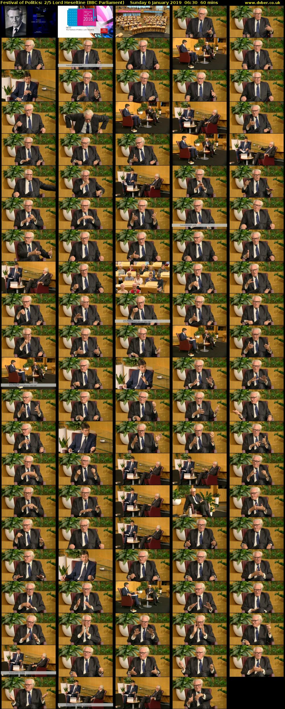 Festival of Politics: 2/5 Lord Heseltine (BBC Parliament) Sunday 6 January 2019 06:30 - 07:30