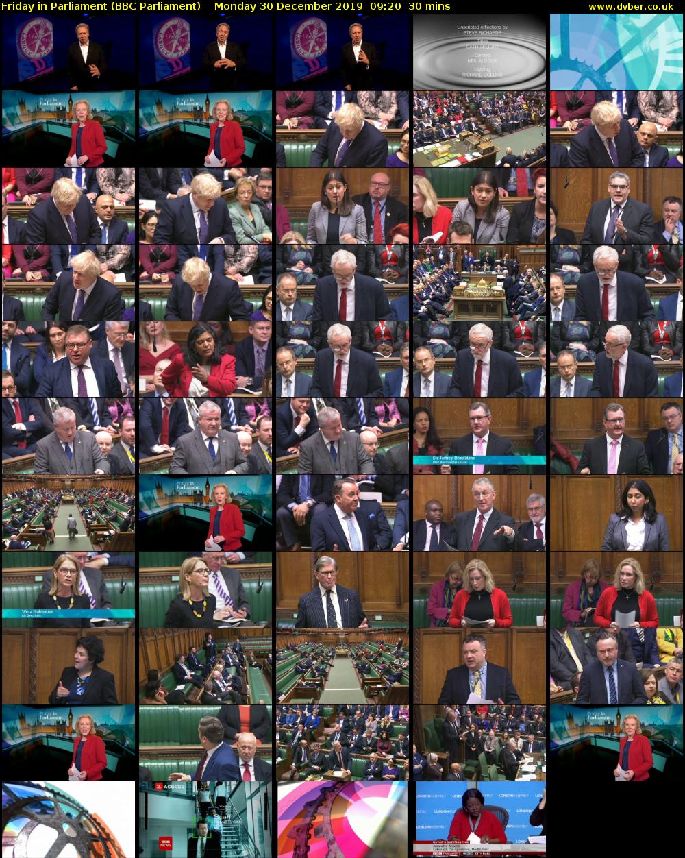 Friday in Parliament (BBC Parliament) Monday 30 December 2019 09:20 - 09:50