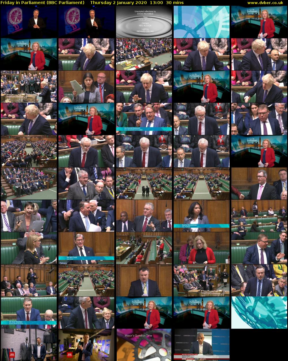 Friday in Parliament (BBC Parliament) Thursday 2 January 2020 13:00 - 13:30