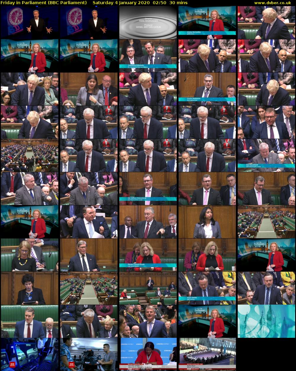 Friday in Parliament (BBC Parliament) Saturday 4 January 2020 02:50 - 03:20