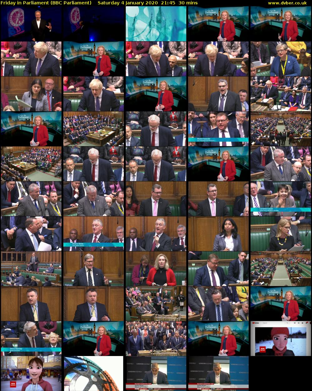 Friday in Parliament (BBC Parliament) Saturday 4 January 2020 21:45 - 22:15