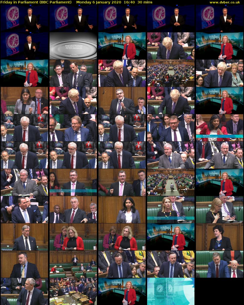 Friday in Parliament (BBC Parliament) Monday 6 January 2020 16:40 - 17:10