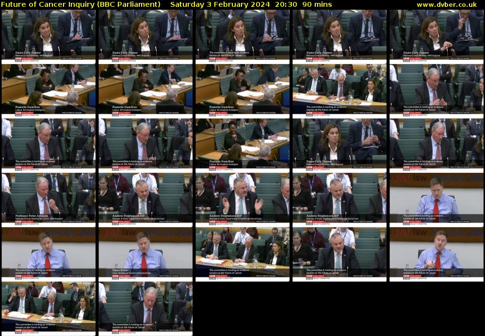 Future of Cancer Inquiry (BBC Parliament) Saturday 3 February 2024 20:30 - 22:00