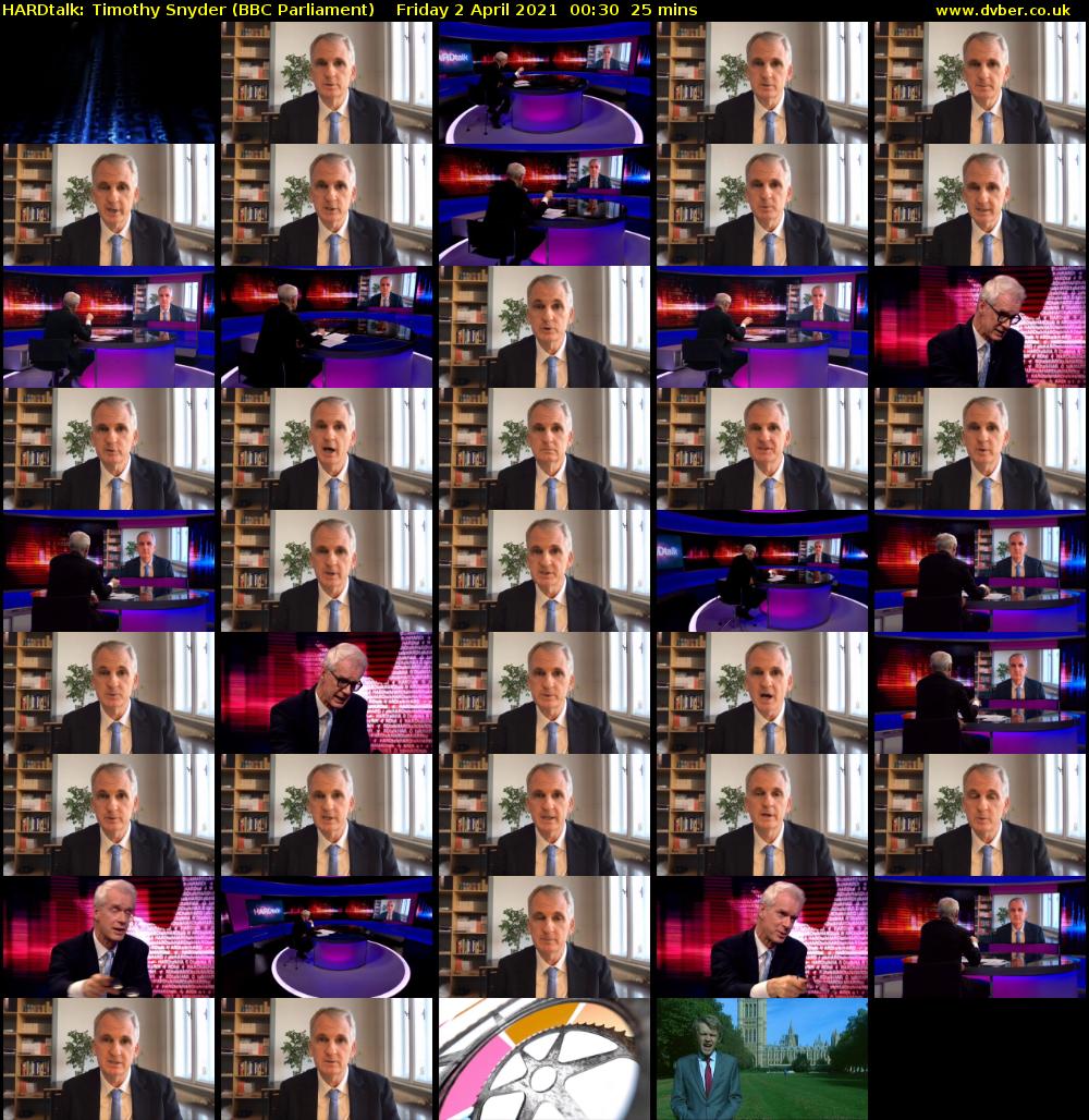 HARDtalk: Timothy Snyder (BBC Parliament) Friday 2 April 2021 00:30 - 00:55