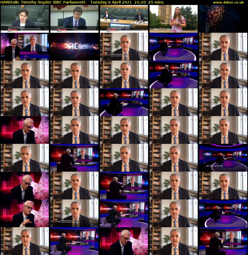 HARDtalk: Timothy Snyder (BBC Parliament) Tuesday 6 April 2021 21:20 - 21:45