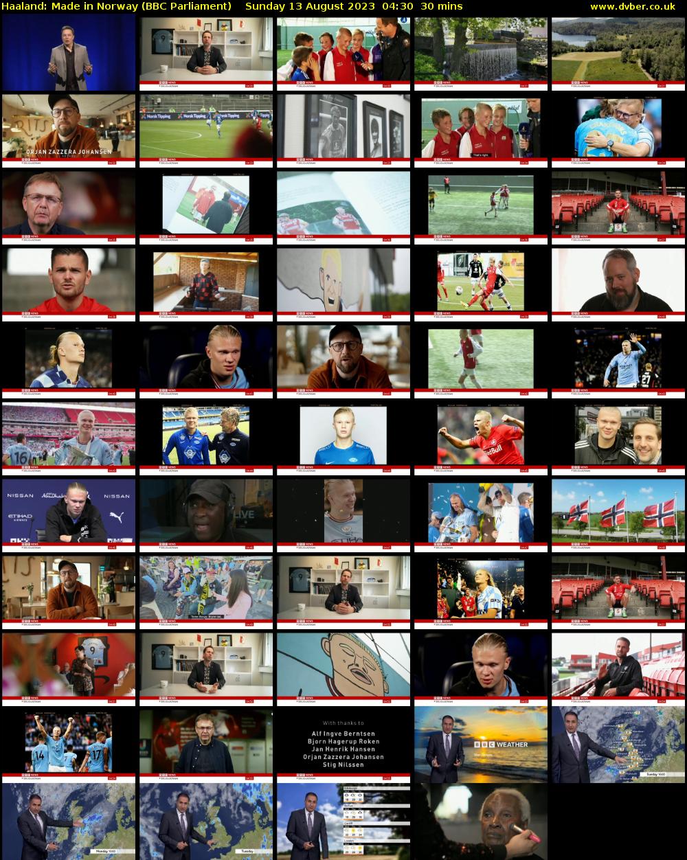 Haaland: Made in Norway (BBC Parliament) Sunday 13 August 2023 04:30 - 05:00