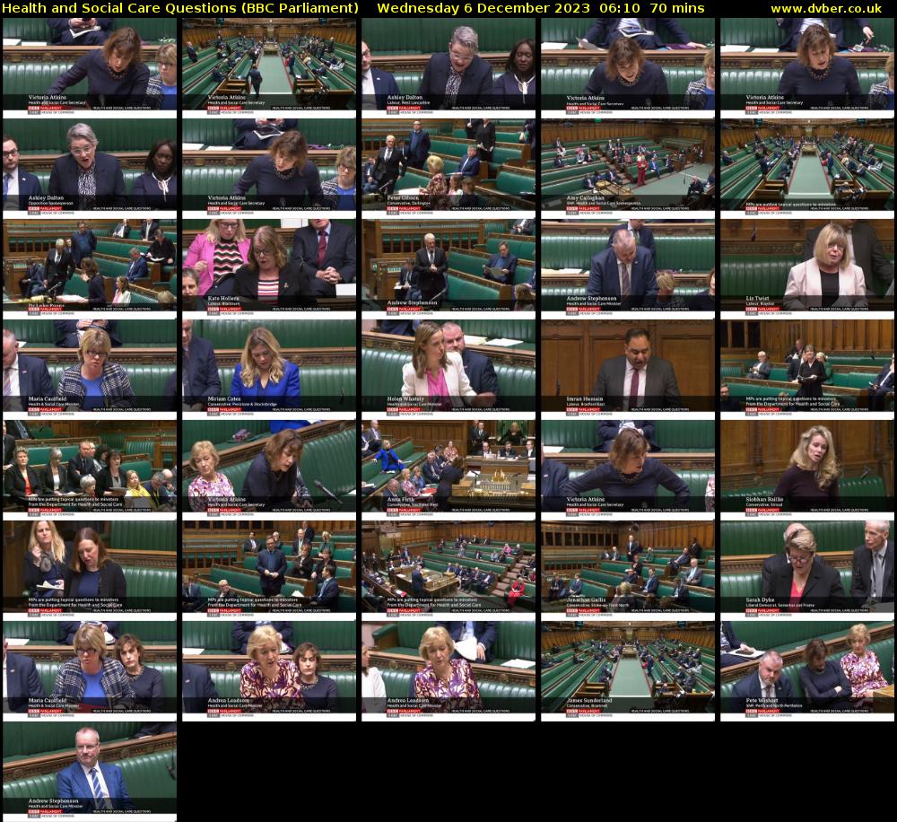 Health and Social Care Questions (BBC Parliament) Wednesday 6 December 2023 06:10 - 07:20