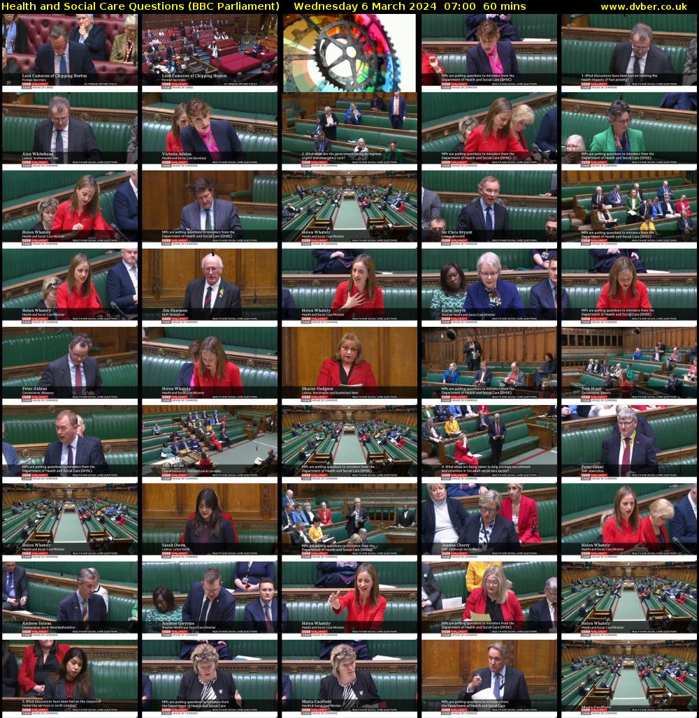 Health and Social Care Questions (BBC Parliament) Wednesday 6 March 2024 07:00 - 08:00
