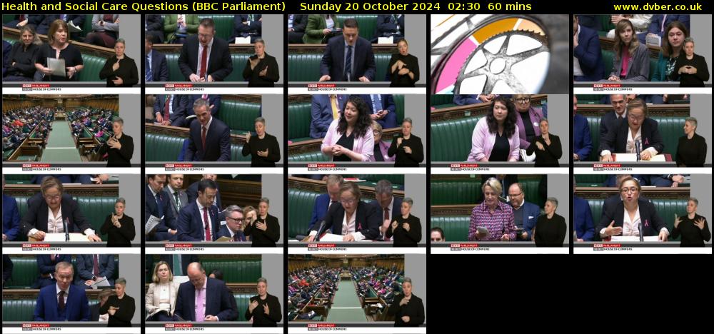 Health and Social Care Questions (BBC Parliament) Sunday 20 October 2024 02:30 - 03:30