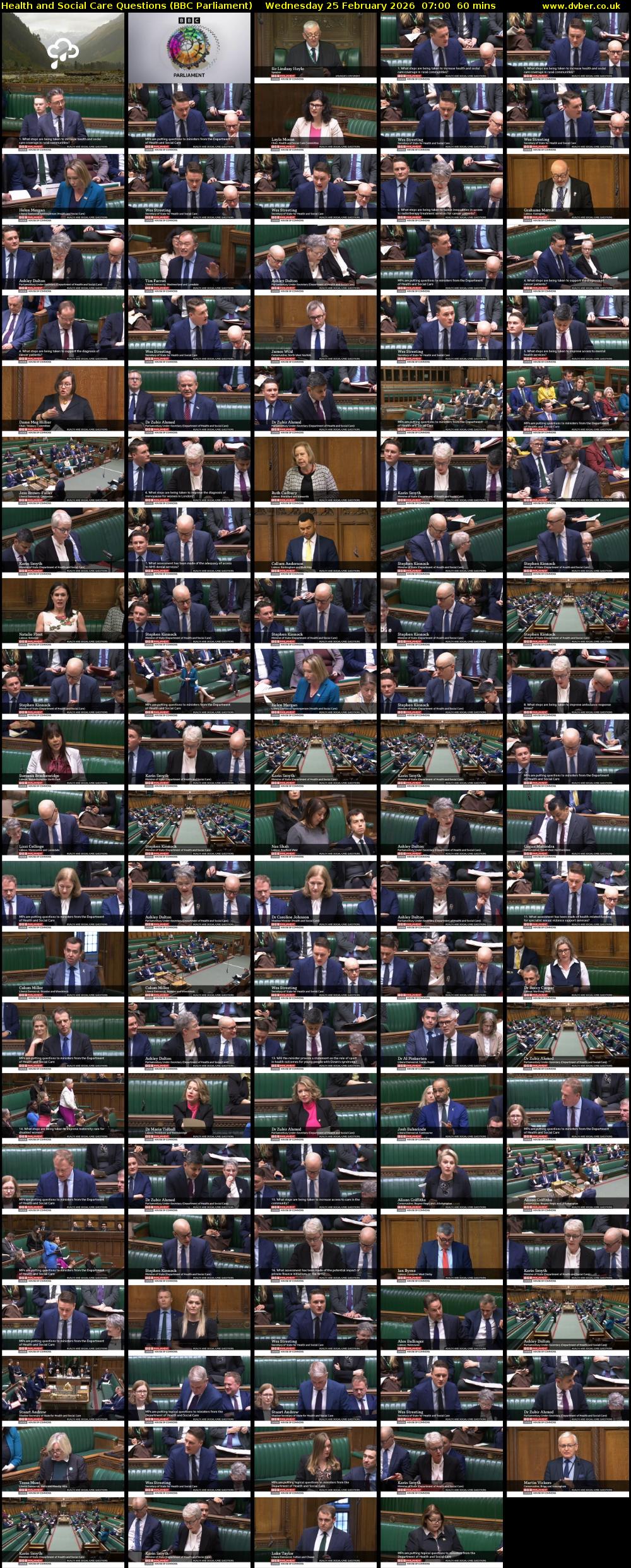 Health and Social Care Questions (BBC Parliament) Wednesday 25 February 2026 07:00 - 08:00