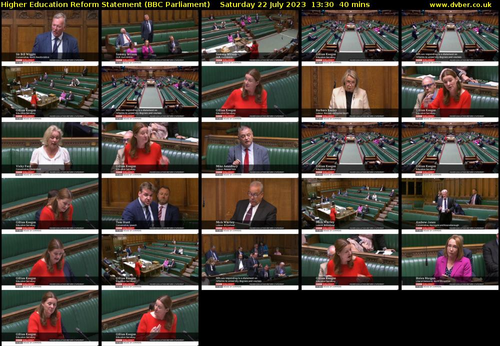 Higher Education Reform Statement (BBC Parliament) Saturday 22 July 2023 13:30 - 14:10
