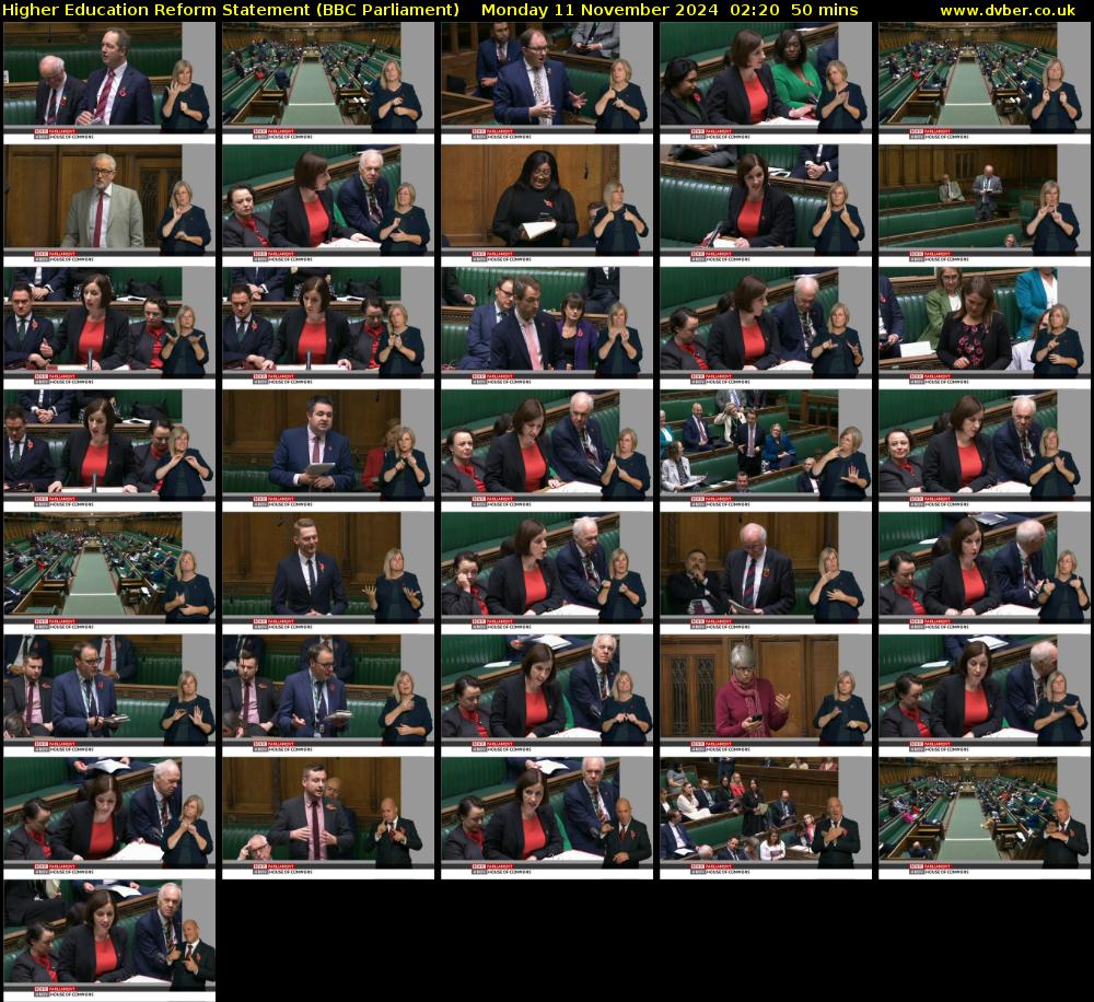Higher Education Reform Statement (BBC Parliament) Monday 11 November 2024 02:20 - 03:10