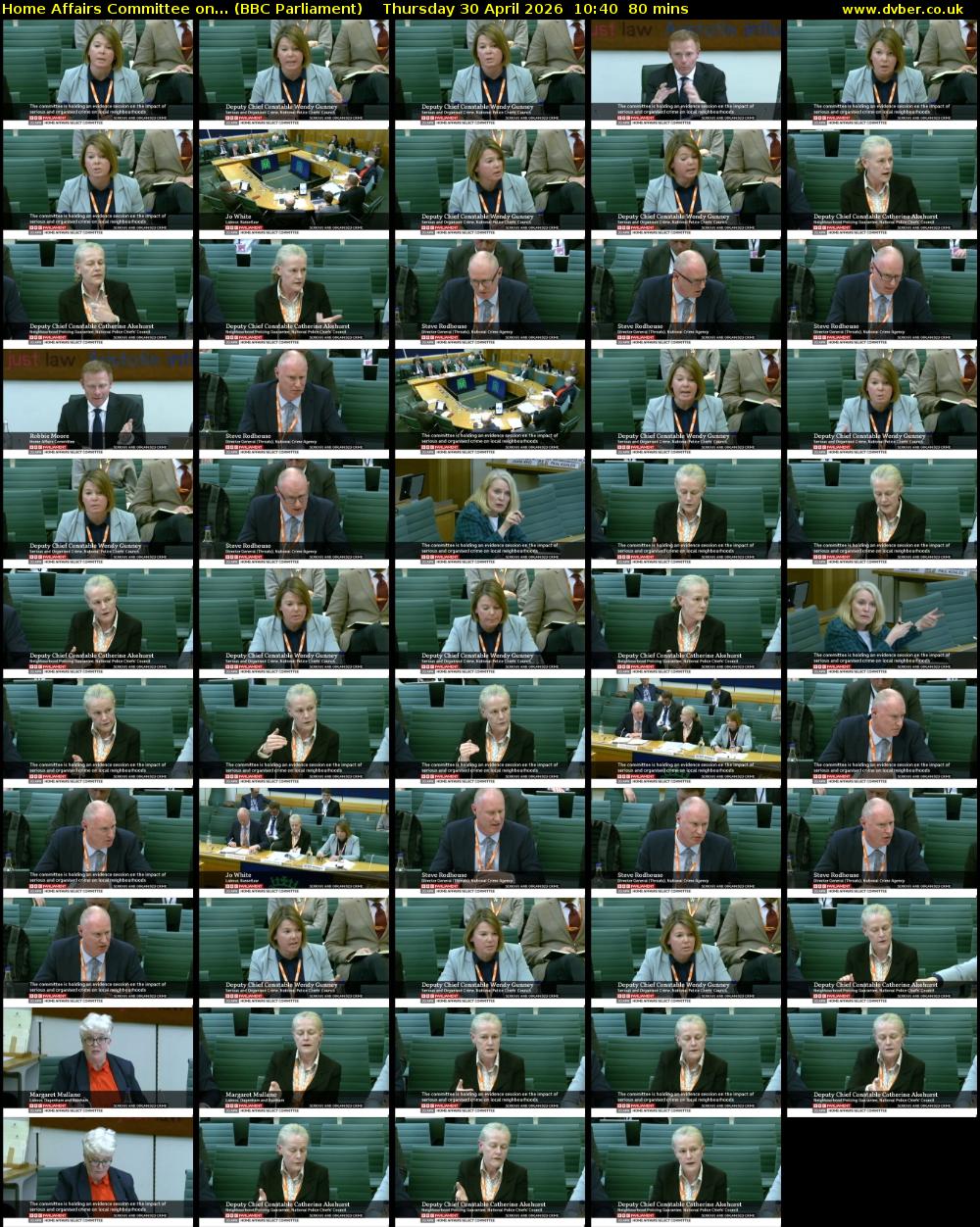 Home Affairs Committee on... (BBC Parliament) Thursday 30 April 2026 10:40 - 12:00