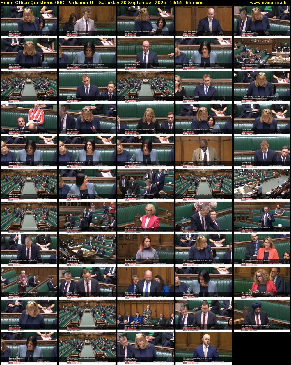 Home Office Questions (BBC Parliament) Saturday 20 September 2025 19:55 - 21:00