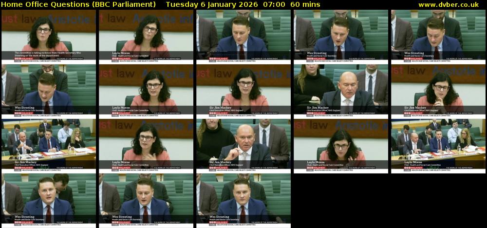 Home Office Questions (BBC Parliament) Tuesday 6 January 2026 07:00 - 08:00