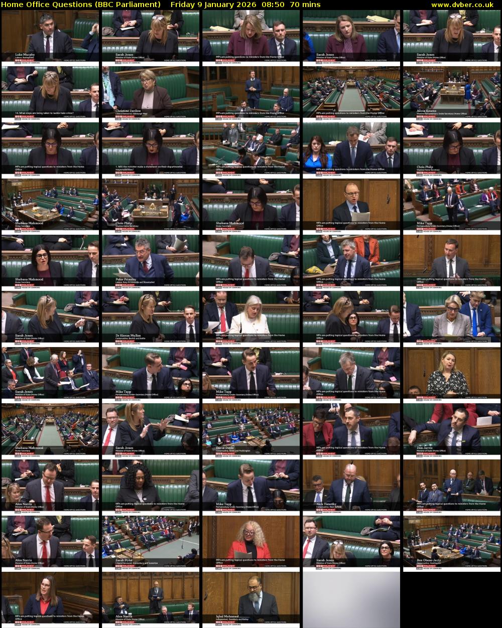 Home Office Questions (BBC Parliament) Friday 9 January 2026 08:50 - 10:00
