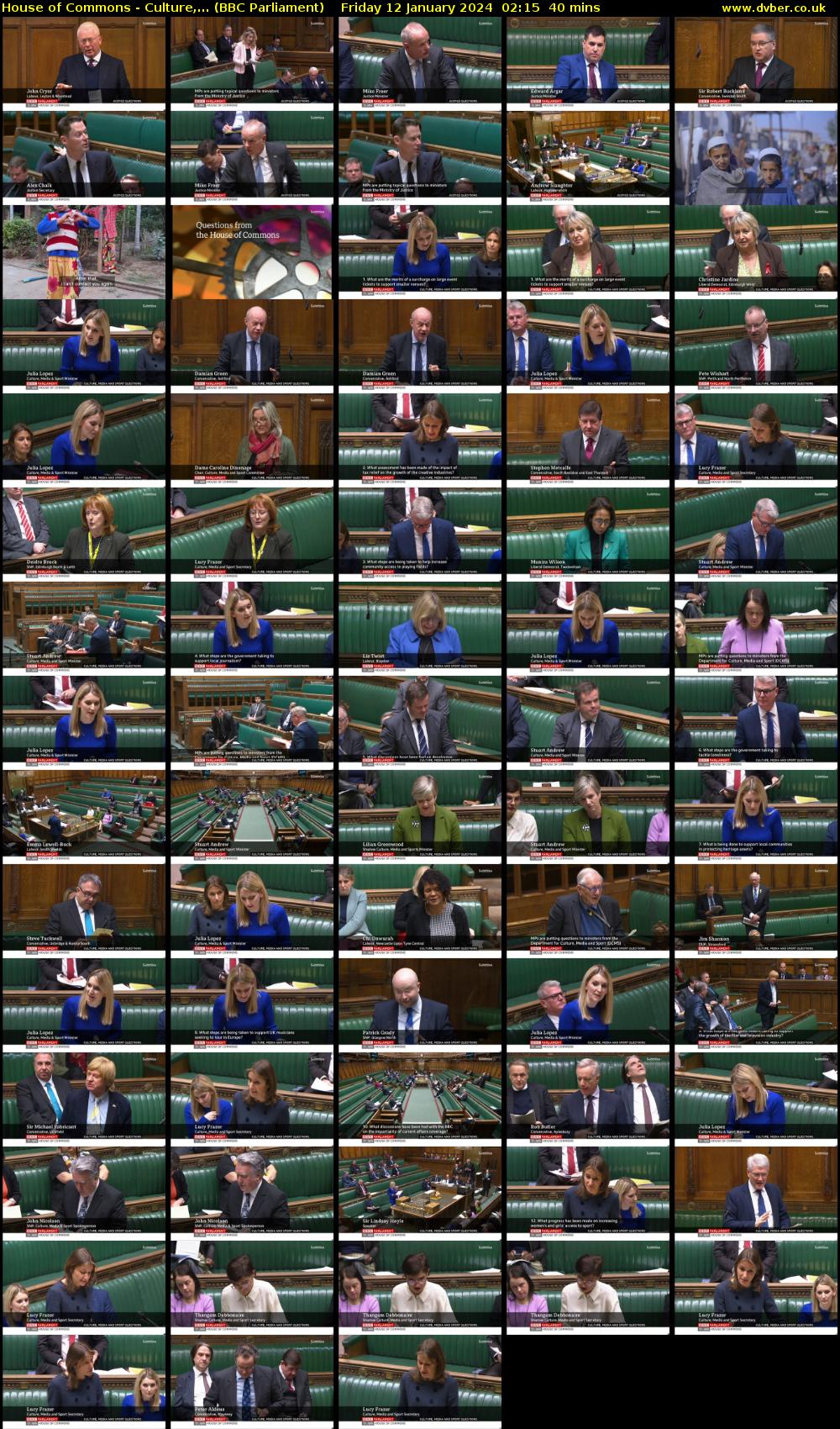 House of Commons - Culture,... (BBC Parliament) Friday 12 January 2024 02:15 - 02:55