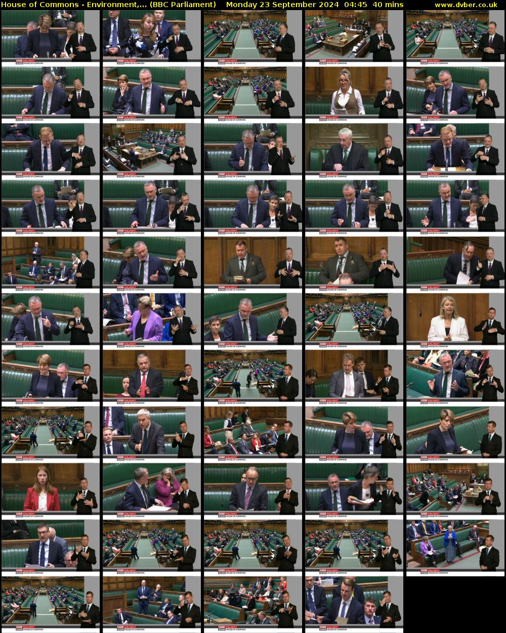 House of Commons - Environment,... (BBC Parliament) Monday 23 September 2024 04:45 - 05:25