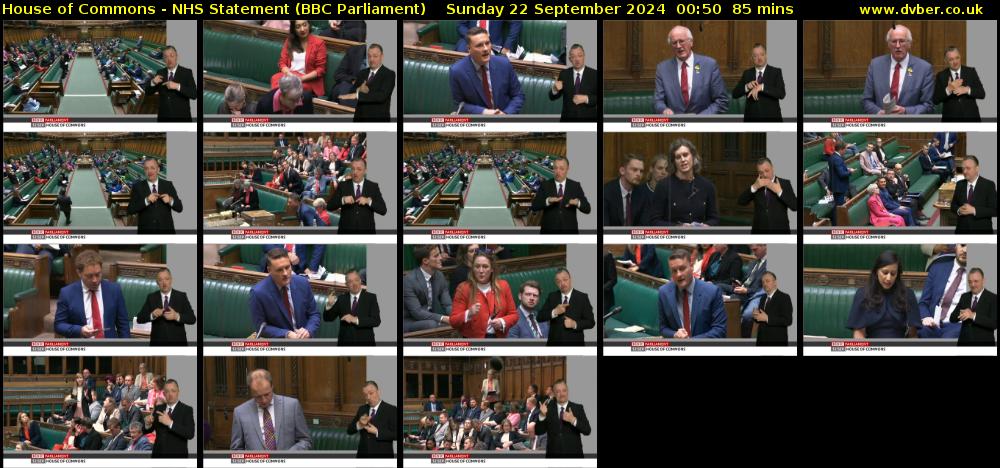 House of Commons - NHS Statement (BBC Parliament) Sunday 22 September 2024 00:50 - 02:15
