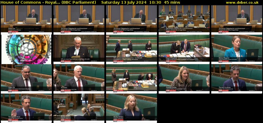 House of Commons - Royal... (BBC Parliament) Saturday 13 July 2024 10:30 - 11:15