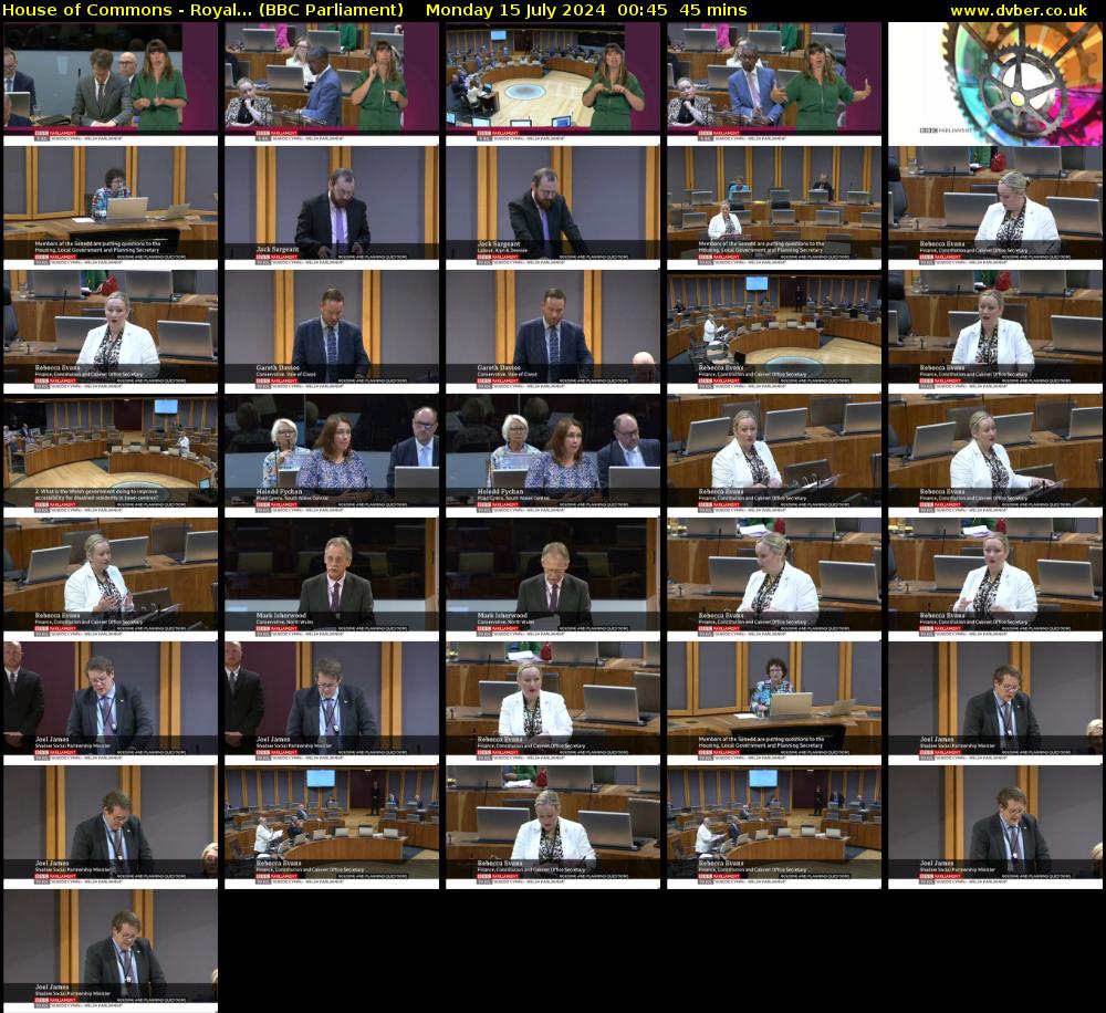 House of Commons - Royal... (BBC Parliament) Monday 15 July 2024 00:45 - 01:30