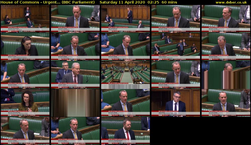 House of Commons - Urgent... (BBC Parliament) Saturday 11 April 2020 02:25 - 03:25