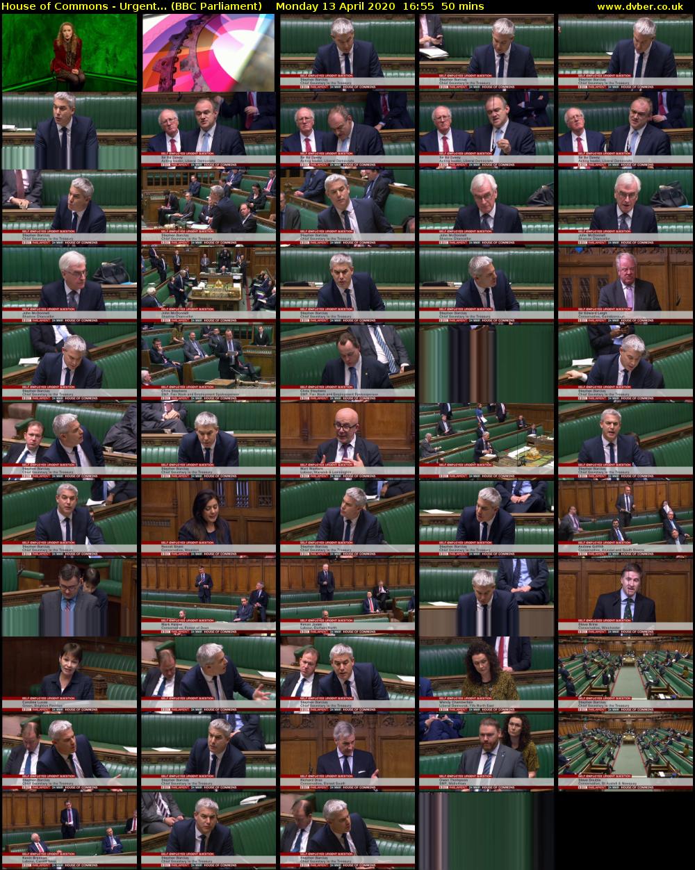 House of Commons - Urgent... (BBC Parliament) Monday 13 April 2020 16:55 - 17:45