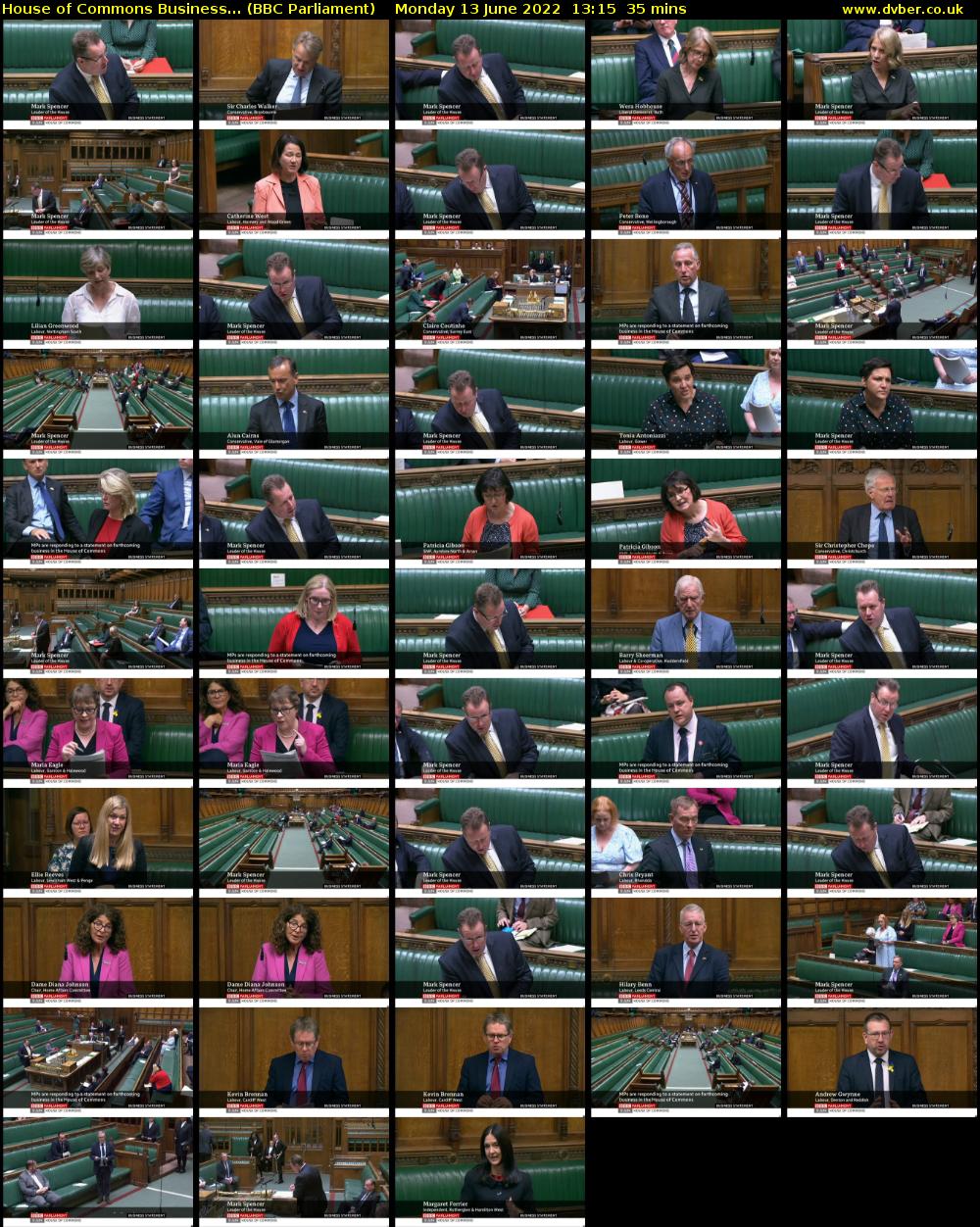 House of Commons Business... (BBC Parliament) Monday 13 June 2022 13:15 - 13:50