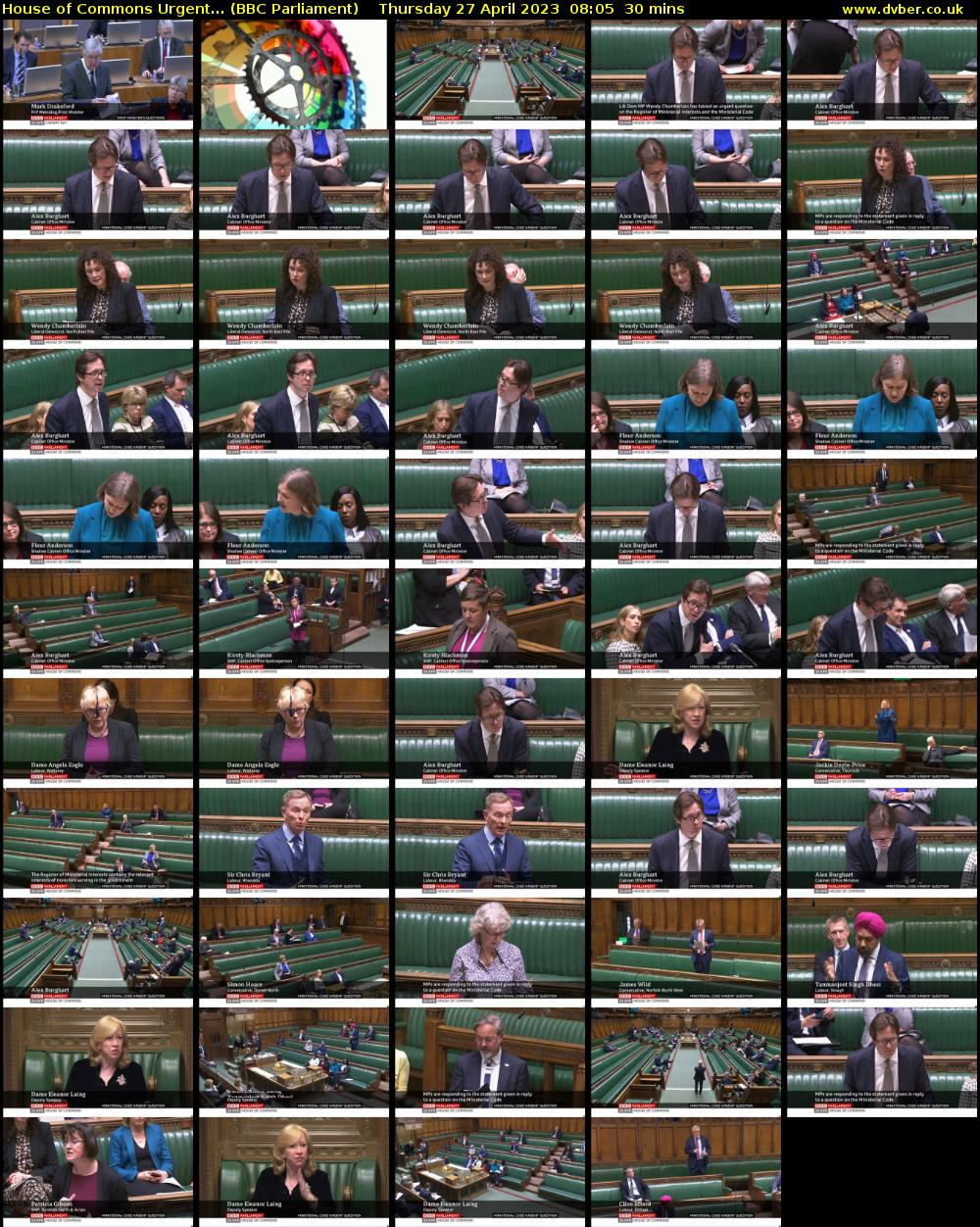 House of Commons Urgent... (BBC Parliament) Thursday 27 April 2023 08:05 - 08:35