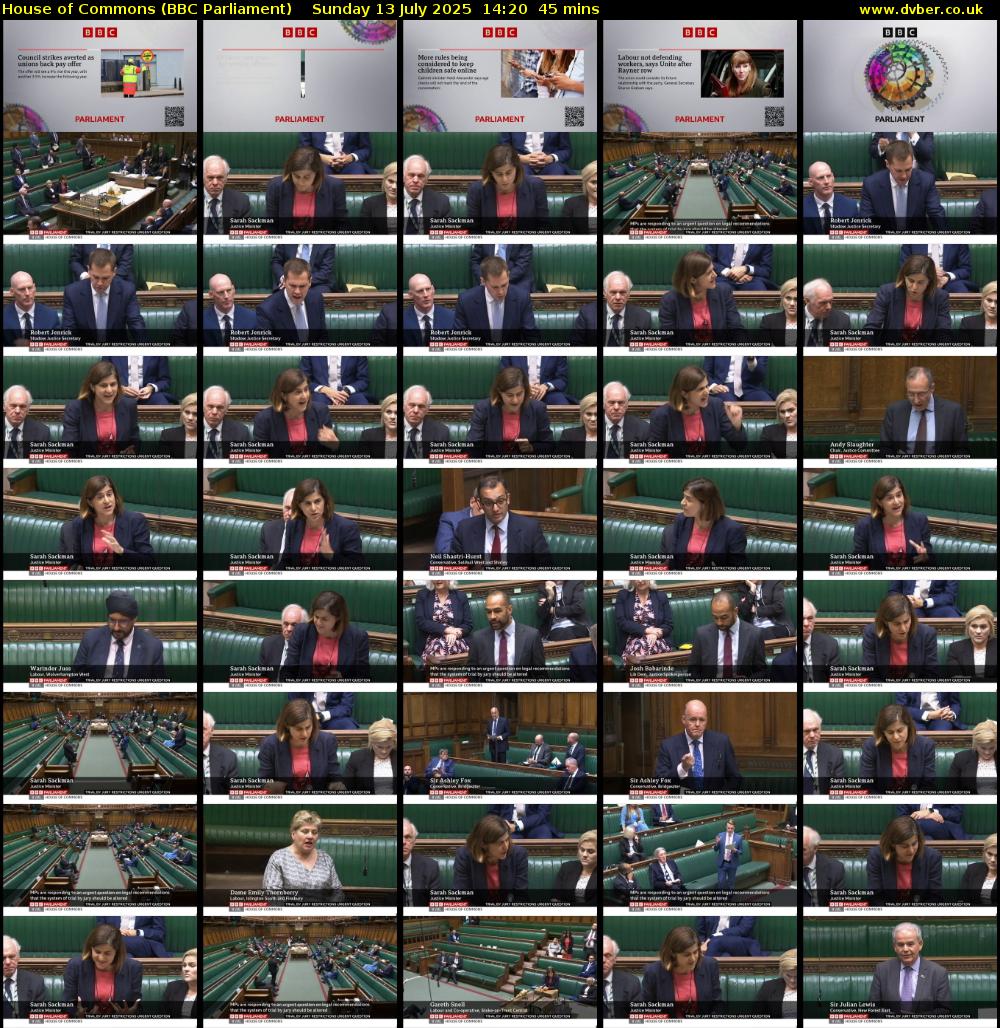 House of Commons (BBC Parliament) Sunday 13 July 2025 14:20 - 15:05