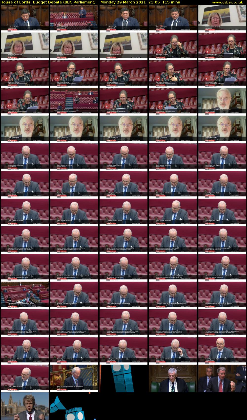 House of Lords: Budget Debate (BBC Parliament) Monday 29 March 2021 21:05 - 23:00