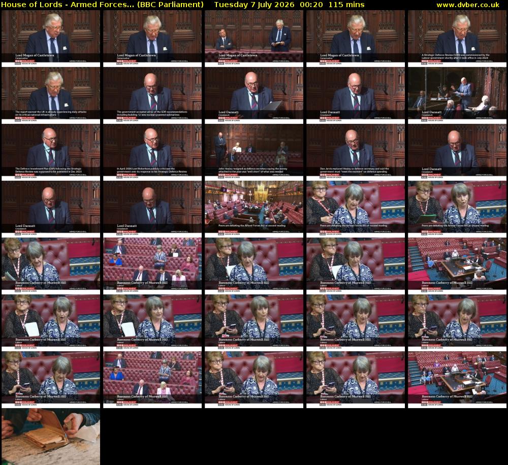 House of Lords - Armed Forces... (BBC Parliament) Tuesday 7 July 2026 00:20 - 02:15