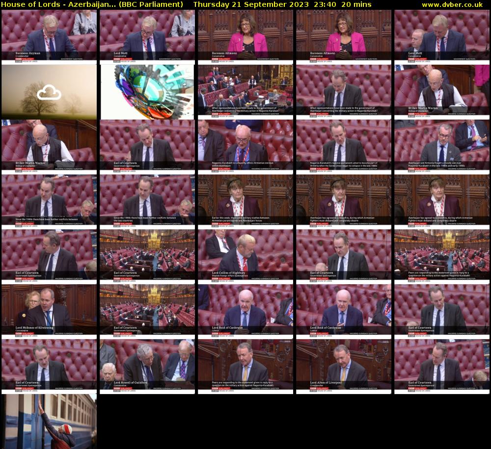 House of Lords - Azerbaijan... (BBC Parliament) Thursday 21 September 2023 23:40 - 00:00