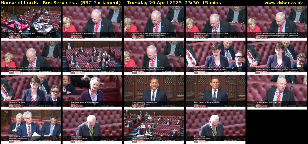House of Lords - Bus Services... (BBC Parliament) Tuesday 29 April 2025 23:30 - 23:45