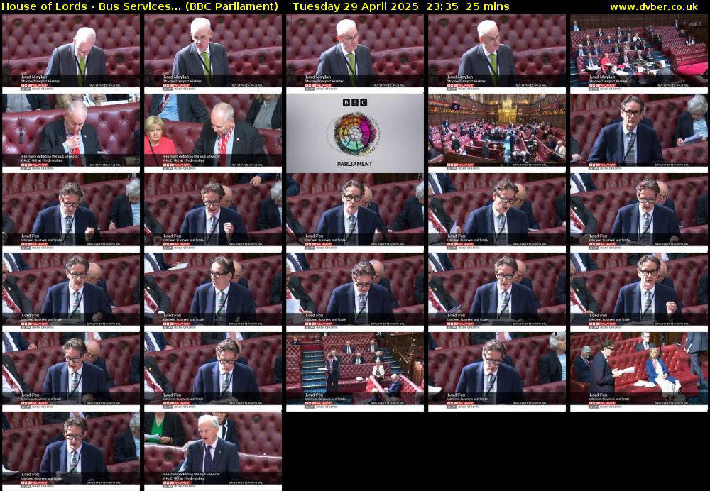 House of Lords - Bus Services... (BBC Parliament) Tuesday 29 April 2025 23:35 - 00:00