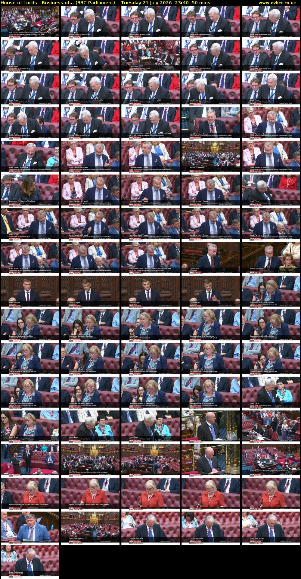 House of Lords - Business of... (BBC Parliament) Tuesday 21 July 2026 23:40 - 00:30