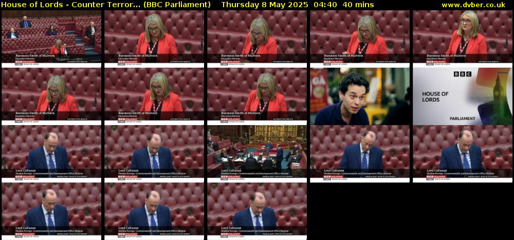 House of Lords - Counter Terror... (BBC Parliament) Thursday 8 May 2025 04:40 - 05:20