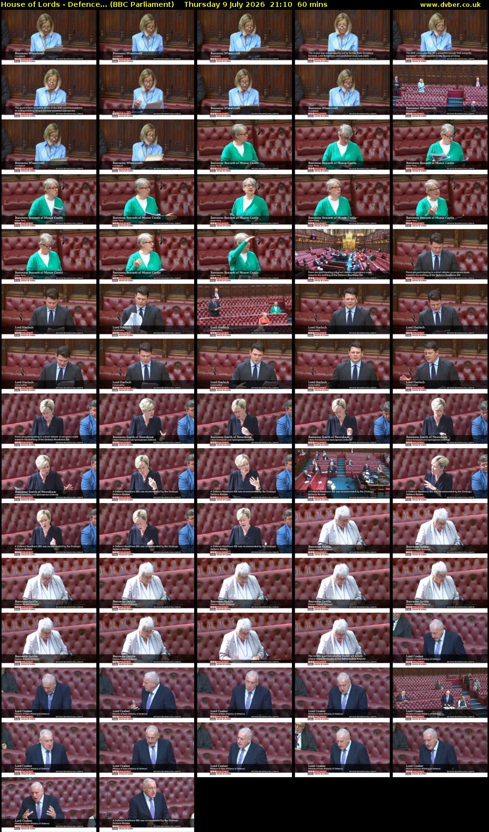 House of Lords - Defence... (BBC Parliament) Thursday 9 July 2026 21:10 - 22:10